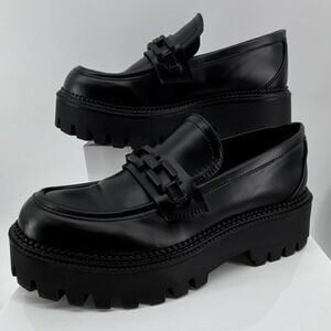 Steve Madden Barris Chunky Lug Sole Black Y2K Loafer Women 6 Shoe Chain BRSS01S1